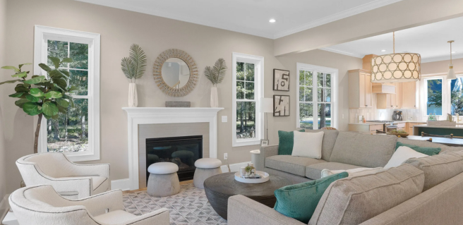 Verbena Model Home living room interior in River Bluffs Community